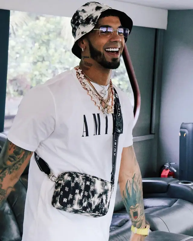 Anuel AA outfit in Richard Mille and Amiri, 2023