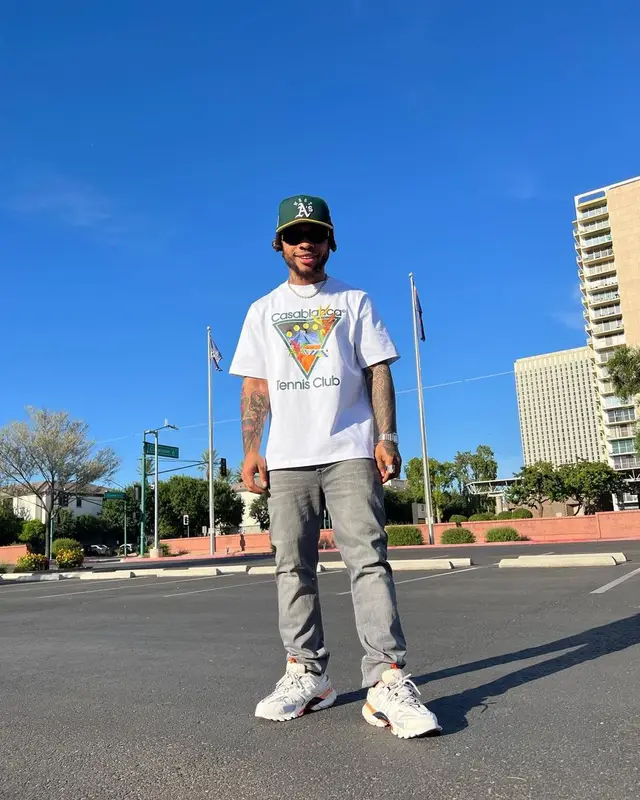 Poco Lee outfit in Casablanca, Balenciaga, and New Era, 2023