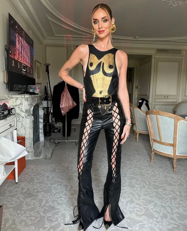 Chiara Ferragni outfit in Schiaparelli and Saint Laurent, 2023
