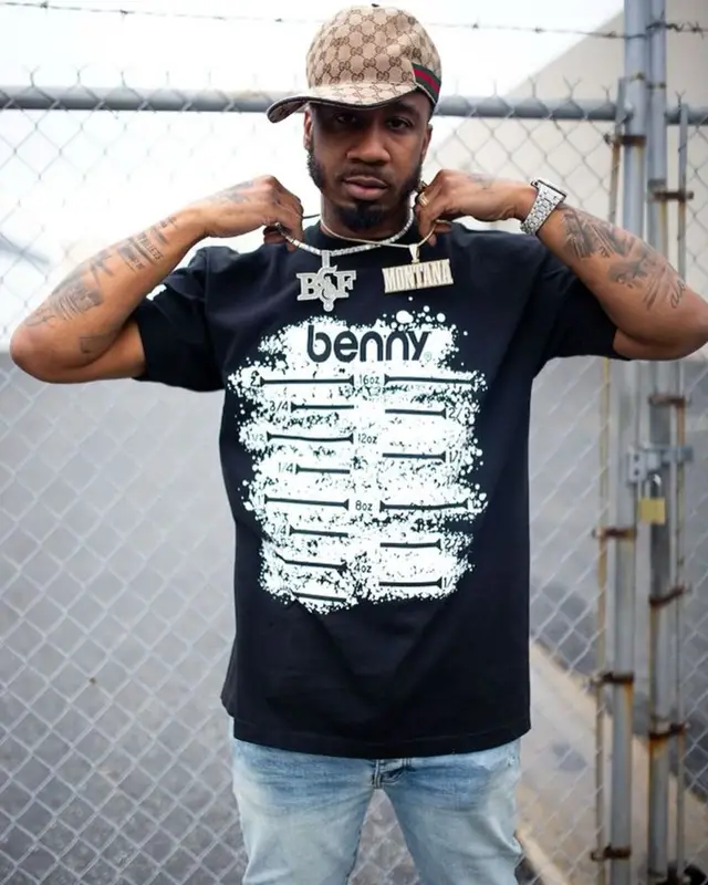 Benny The Butcher outfit in Benny The Butcher Merch, Amiri, and Gucci, 2023