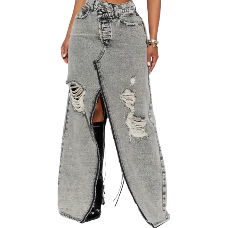 FashionNova Black Wash Denim Maxi Skirt $40