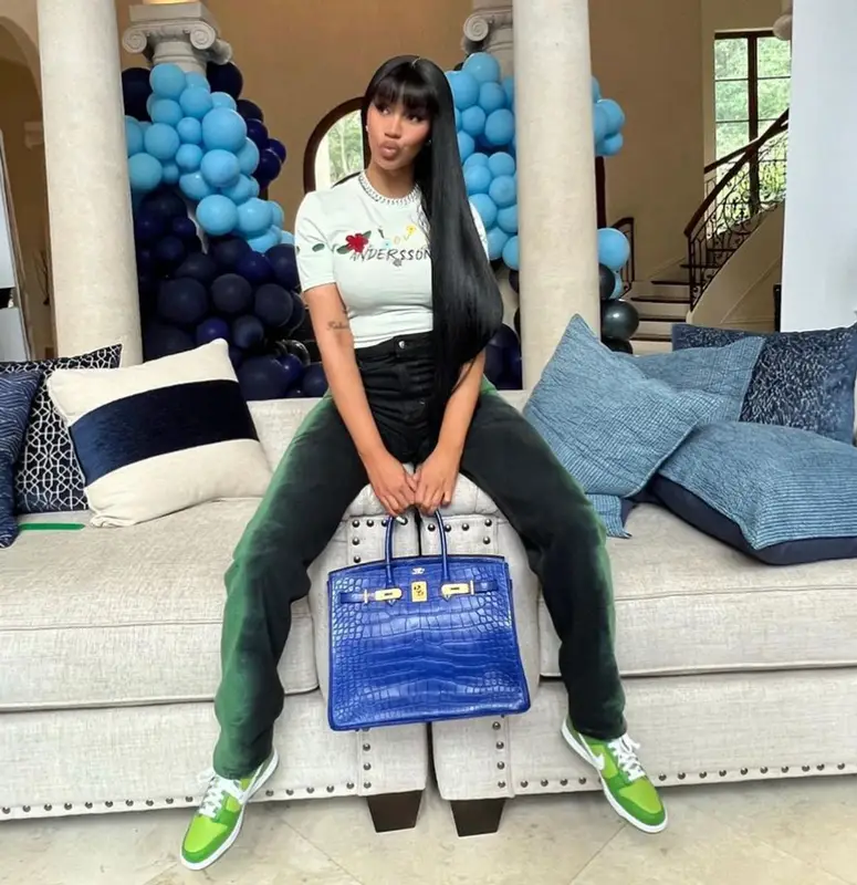 Cardi B outfit in Eckhaus Latta, Nike, and Hermes, 2023