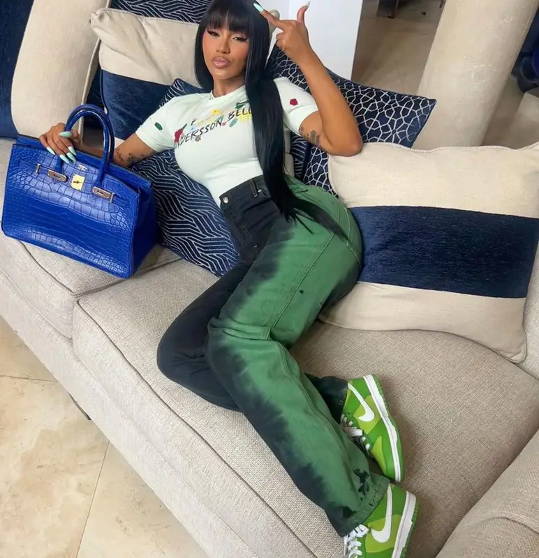 Cardi B outfit in Eckhaus Latta, Nike, and Hermes, 2023