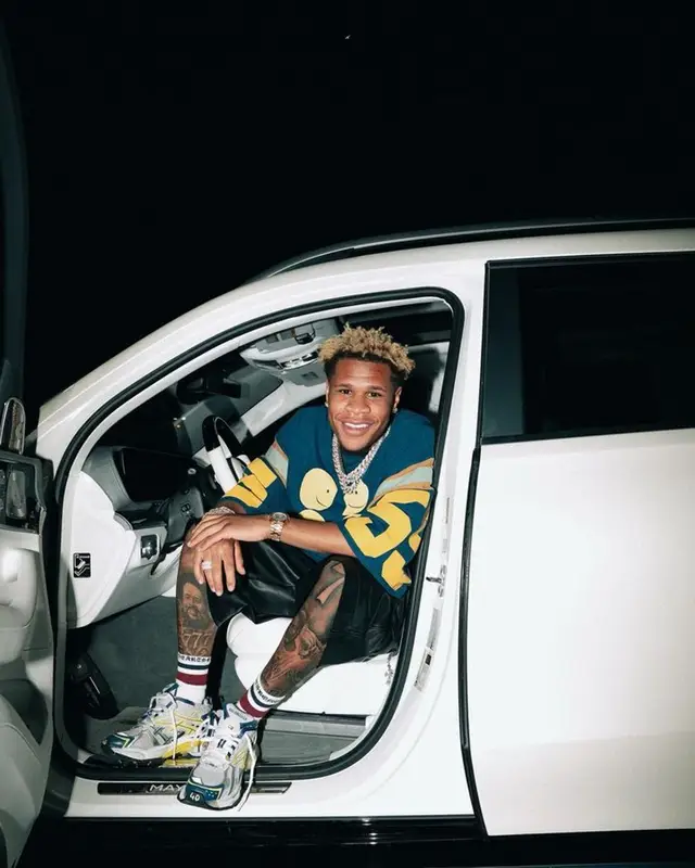 Devin Haney outfit in Kapital, Balenciaga, and Chrome Hearts, 2023
