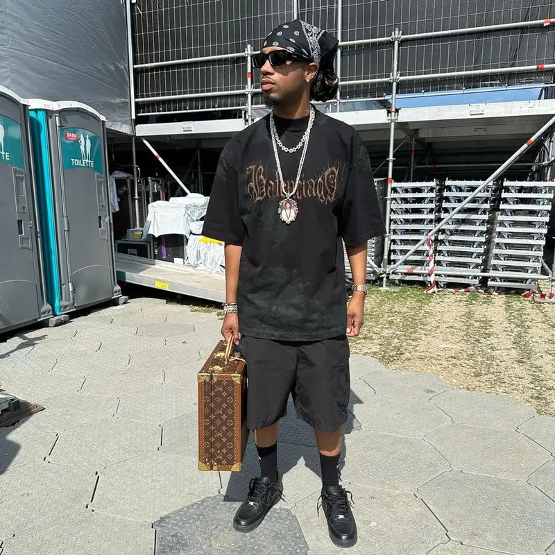 Metro Boomin outfit in Balenciaga, Nike, and Prada, 2023