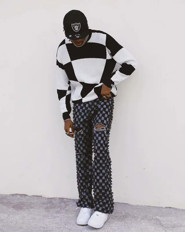 Cheque outfit in Jaded London, Louis Vuitton, and New Era, 2022