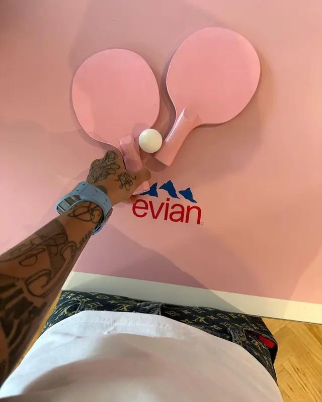 Central Cee outfit in Evian, Louis Vuitton, and Richard Mille, 2023