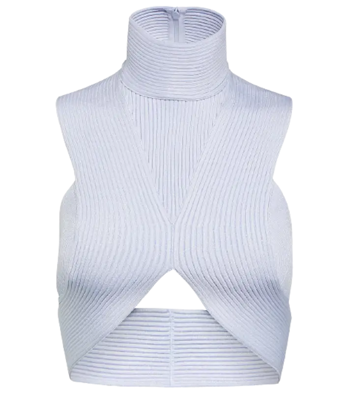 Alaïa Bleu Pastel Ribbed-Knit Crop Top $1590