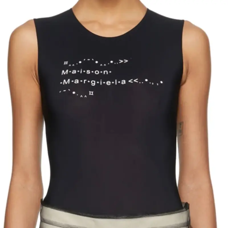 Maison Margiela Logo-Print Sleeveless Black Bodysuit $330