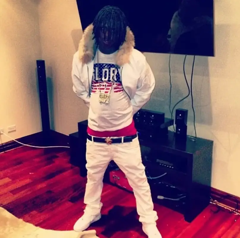 Chief Keef outfit in True Religion, Nike, and Versace, 2013