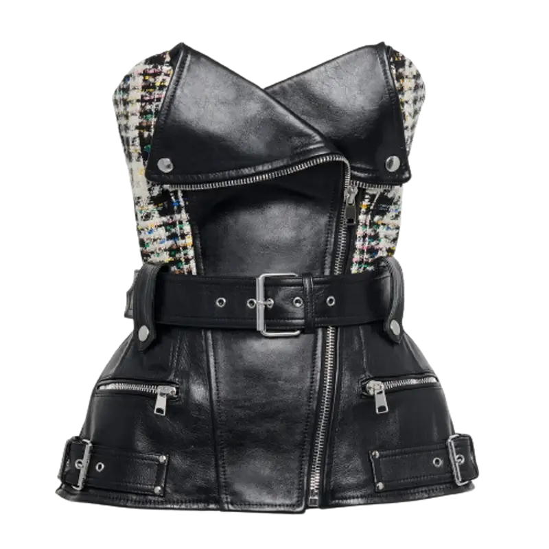 Alexander McQueen Black Hybrid Biker Bustier Top $4500