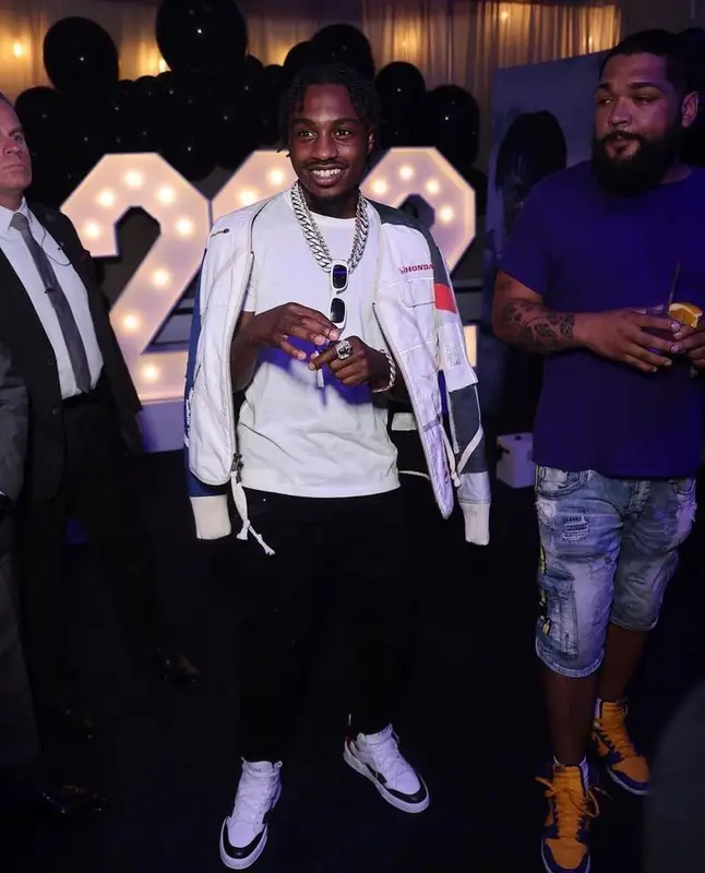 Lil Tjay outfit in Hanes, Amiri, and Prada, 2023