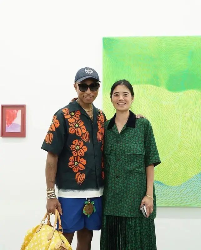 Pharrell Williams outfit in Prada, Louis Vuitton, and Human Made, 2023