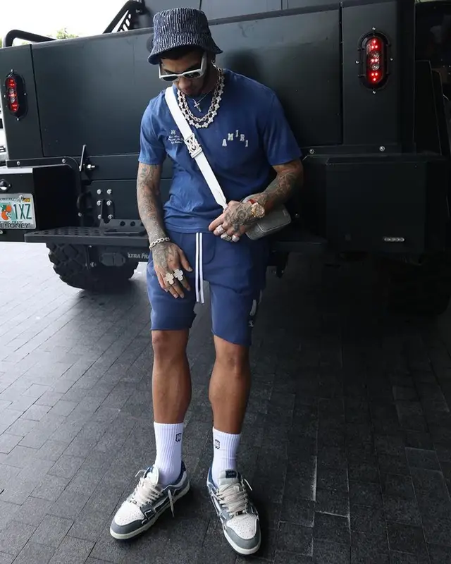 Anuel AA outfit in Amiri and Prada, 2023