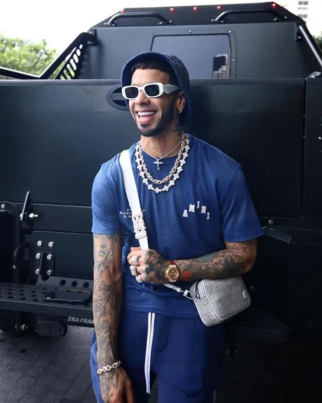 Anuel AA outfit in Amiri and Prada, 2023