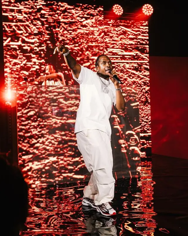 Pusha T outfit in Human Made, Uniqlo, and Dion Lee, 2023