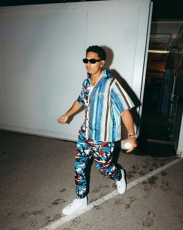 Myke Towers outfit in Nike and Prada, 2023