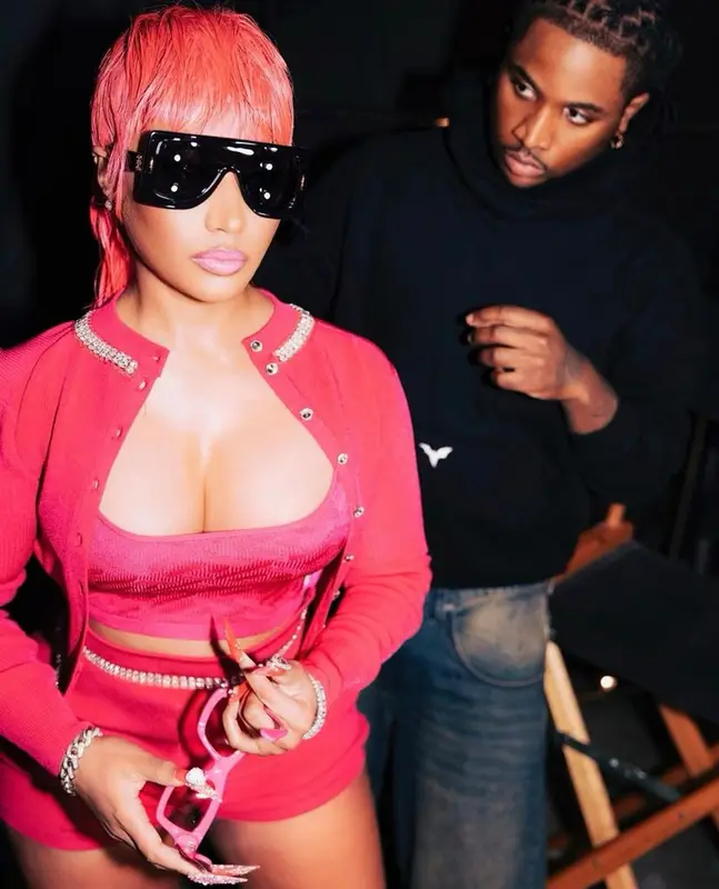 Nicki Minaj outfit in Versace, Paco Rabanne, and Loewe, 2023
