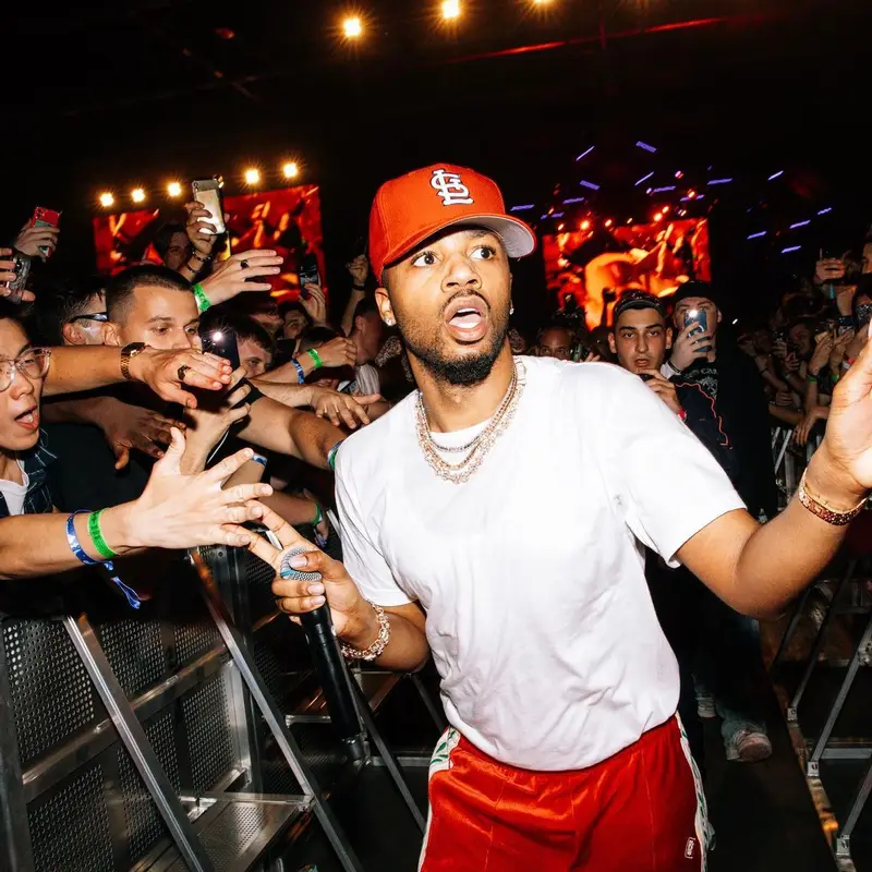 Metro Boomin outfit in Casablanca, Louis Vuitton, and New Era, 2023