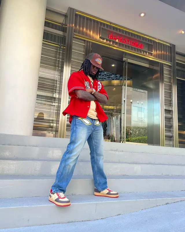 Kai Cenat outfit in Bape, Supreme, and Dickies, 2023