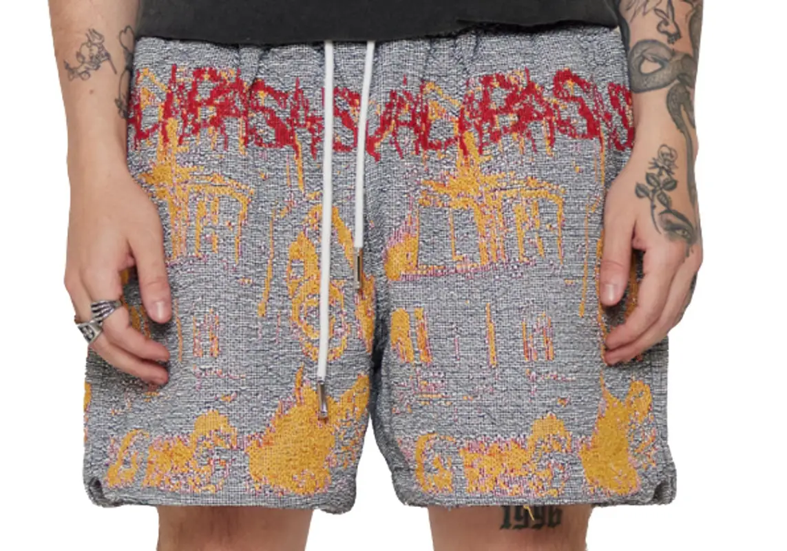 Valabasas White Ghost Hand Tapestry Shorts $95