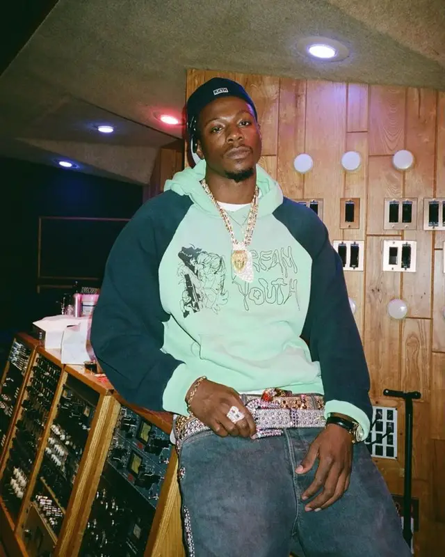 Joey Badass outfit in Liberal Youth Ministry, Kapital, and B.B. Simon, 2023