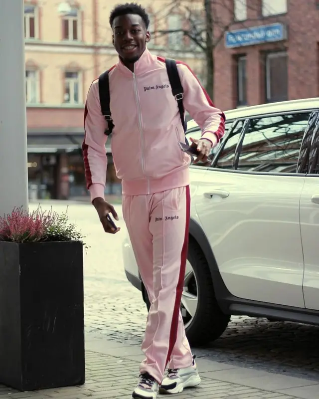 Anthony Elanga outfit in Palm Angels and Dior, 2021