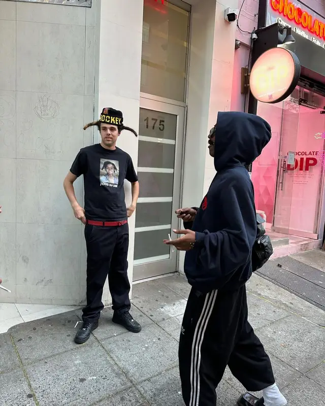 BLP Kosher outfit in Fucking Awesome, AG Jeans, and Prada, 2023