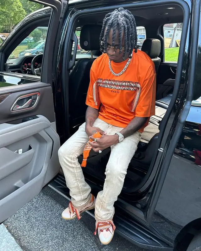 Yung Mal outfit in Lanvin, Tulones, and Cartier, 2023