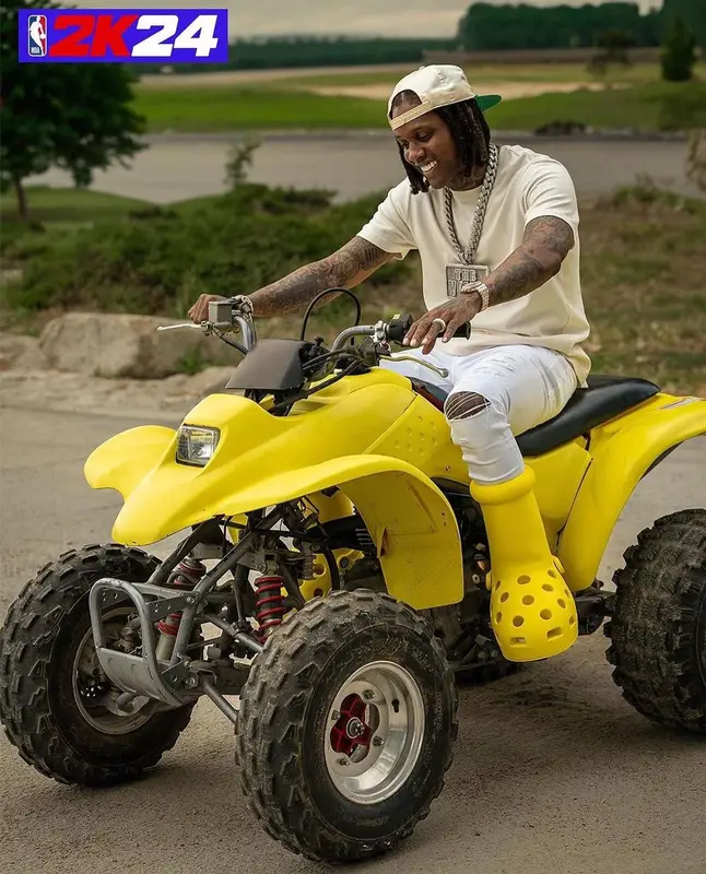Lil Durk outfit in Crocs and MSCHF, 2023