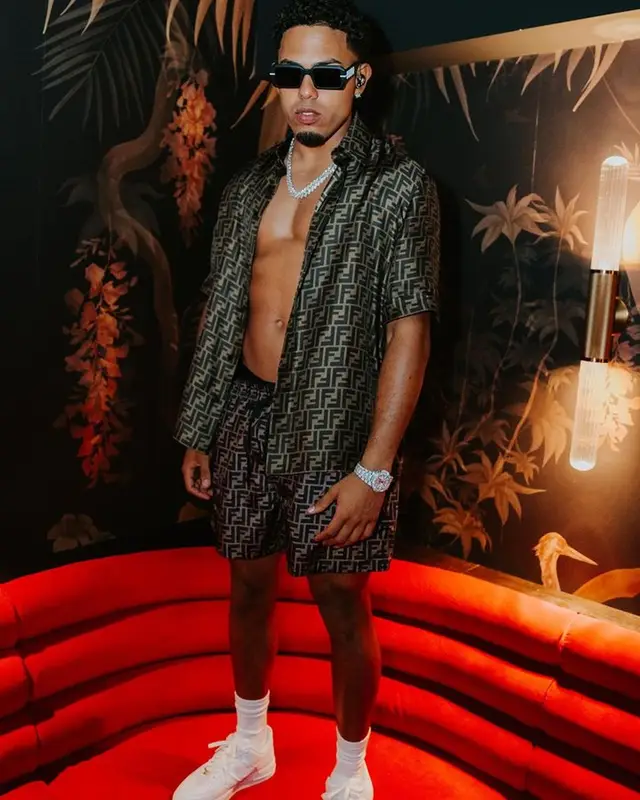 Myke Towers outfit in Nike and Fendi, 2023