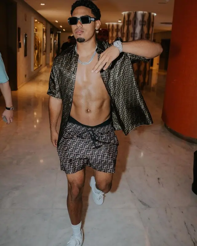 Myke Towers outfit in Nike and Fendi, 2023
