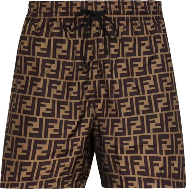 Fendi Brown Ff-logo Drawstring Swim Shorts $650