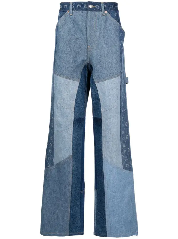 Marine Serre Blue Patchwork Wide-leg Jeans $920