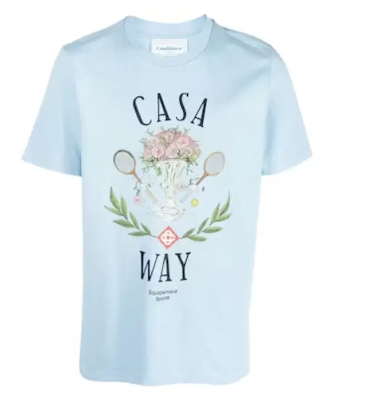 Casablanca Light Blue Casa Way Print Organic Cotton T-shirt  $165