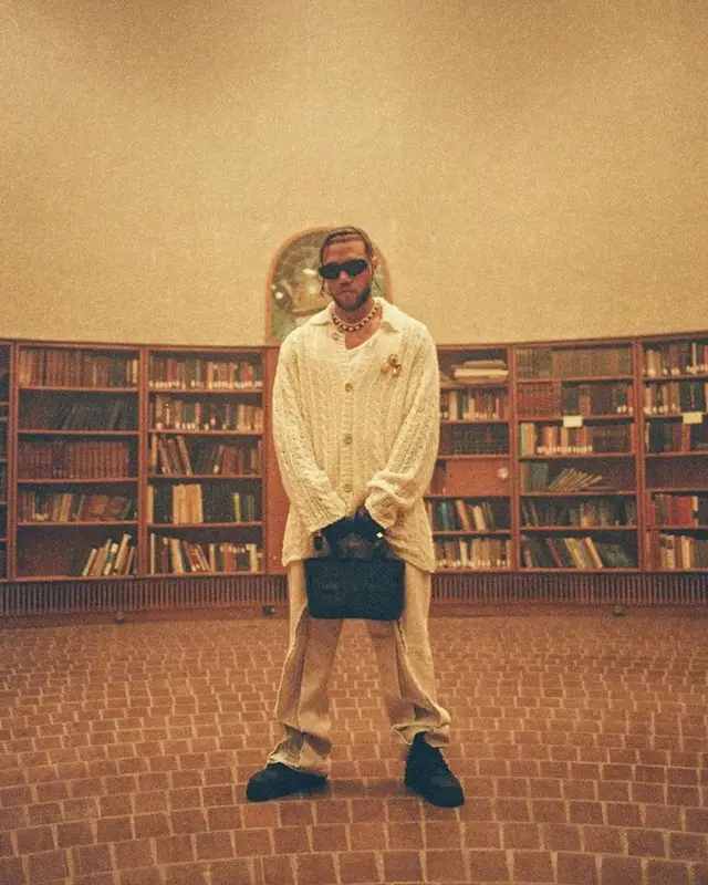 Jhay Cortez outfit in Our Legacy, Bottega Veneta, and Prada, 2023