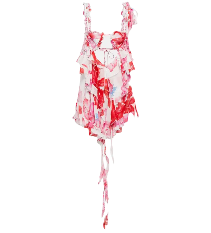 The Attico Pink Glory Ruffled Floral-Crepe Mini Dress $1690