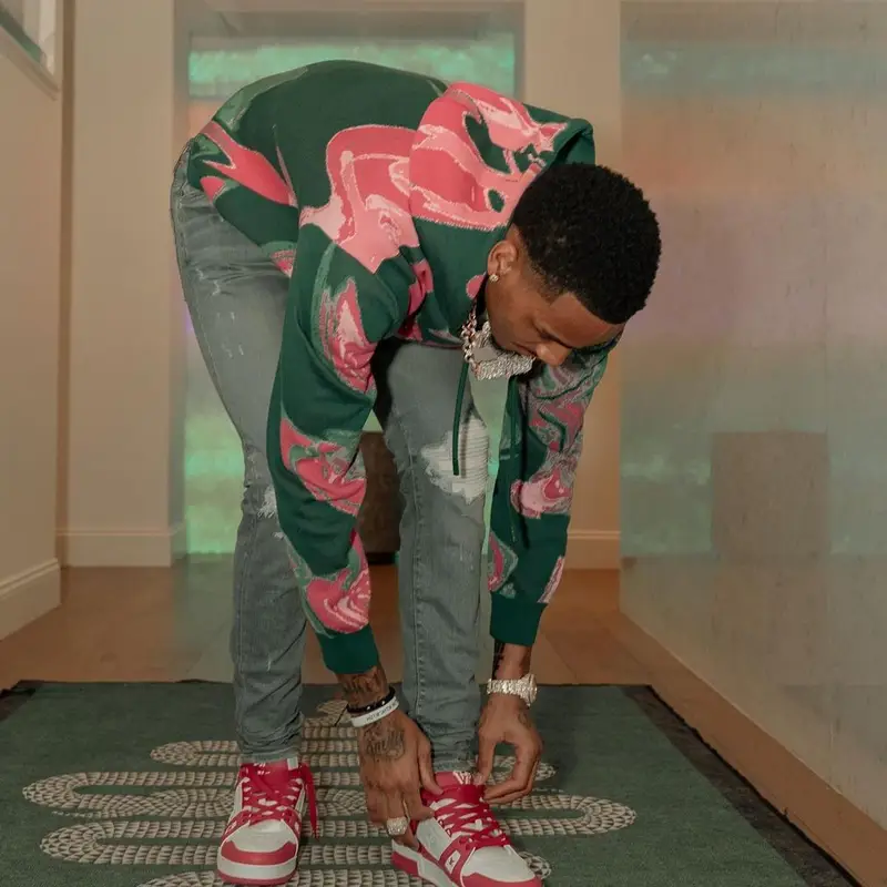 Dejounte Murray outfit in Louis Vuitton and Amiri, 2023