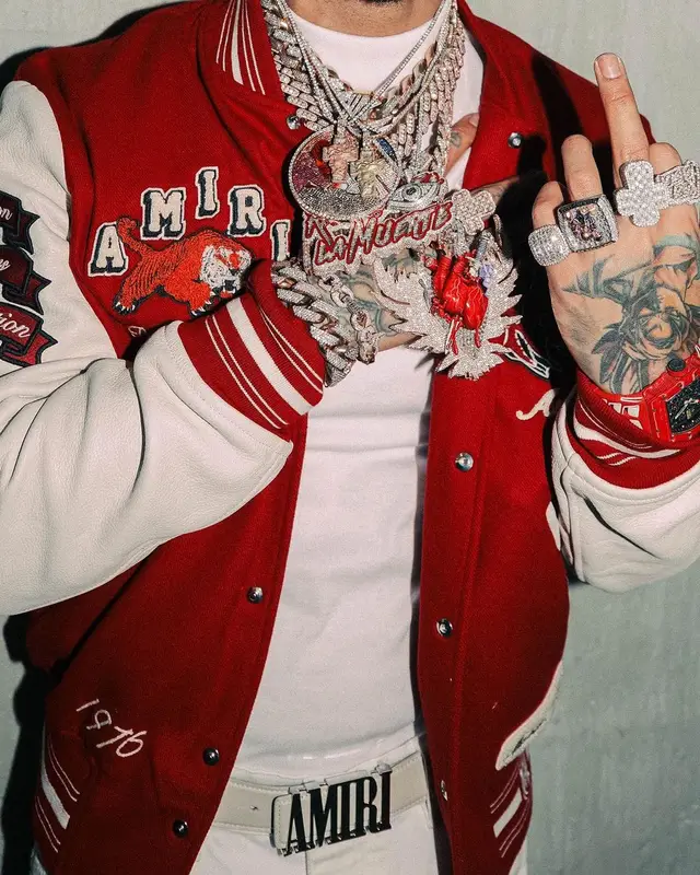 Anuel AA outfit in Prada and Amiri, 2023
