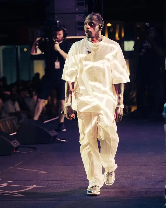 Pusha T outfit in Simone Rocha, Bottega Veneta, and Prada, 2023
