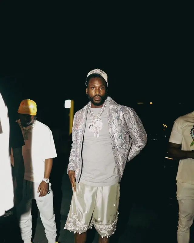 Meek Mill outfit in Dior, Rick Owens, and Midnight Rodeo, 2023