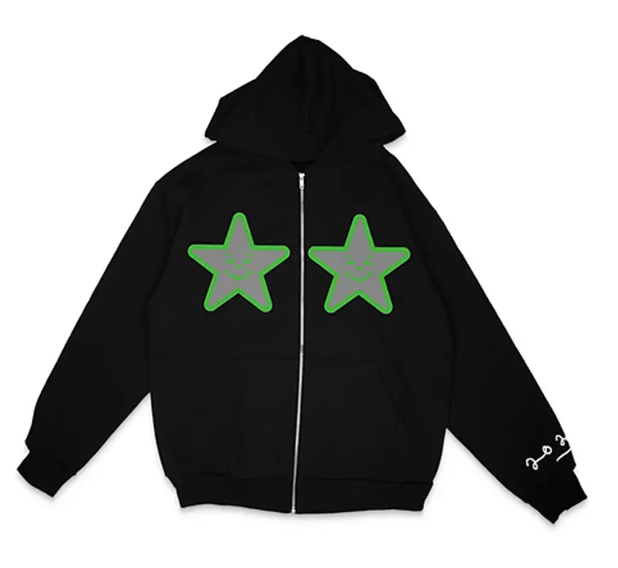 Asspizza  Black Puff Print Grey Star Zip Up Hoodie $160