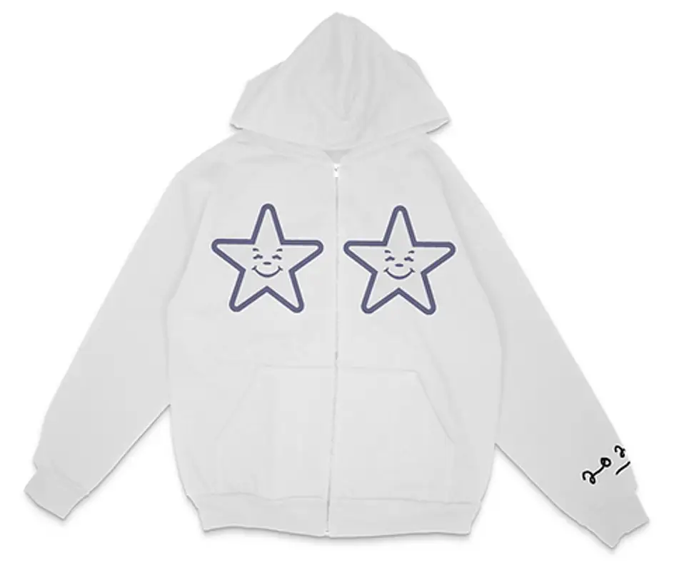 Asspizza  White Puff Print White Star Zip Up Hoodie $160