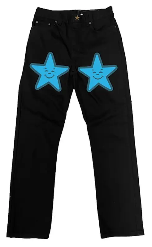 Asspizza  Puff Print Blue Star Denim Jeans $165