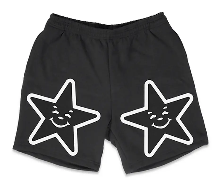 Asspizza  Black Puff Print Black Star Shorts $72