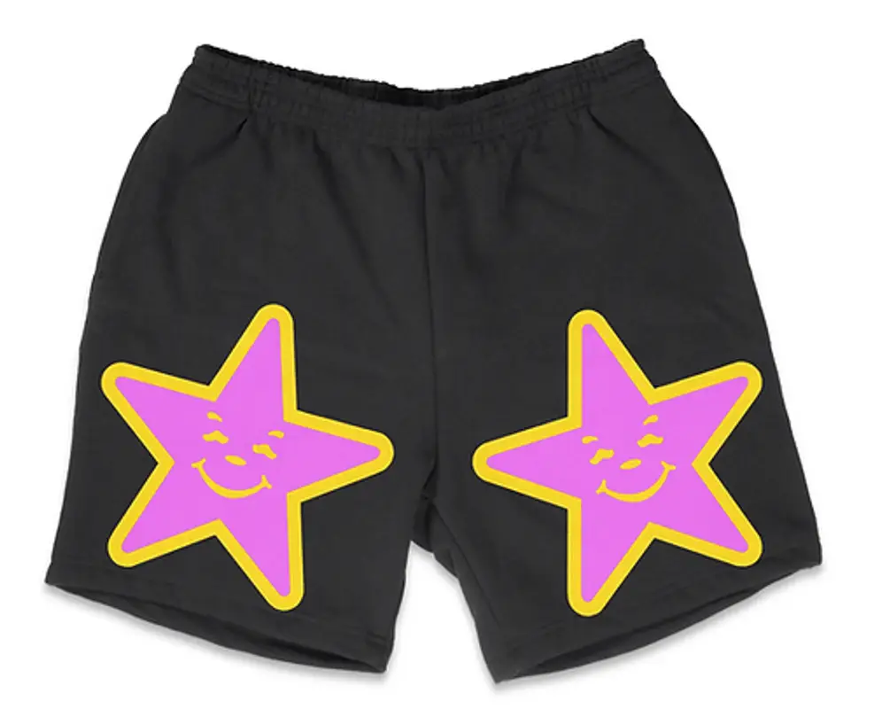 Asspizza  Black Puff Print Pink Star Shorts $72