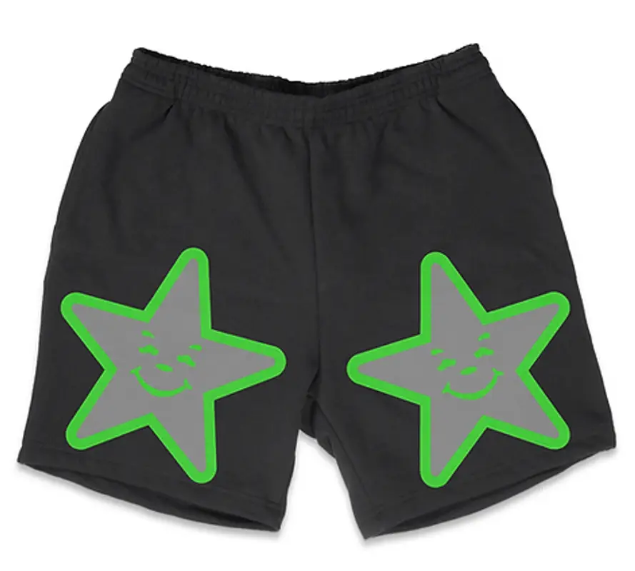 Asspizza  Black Puff Print Grey Star Shorts $72
