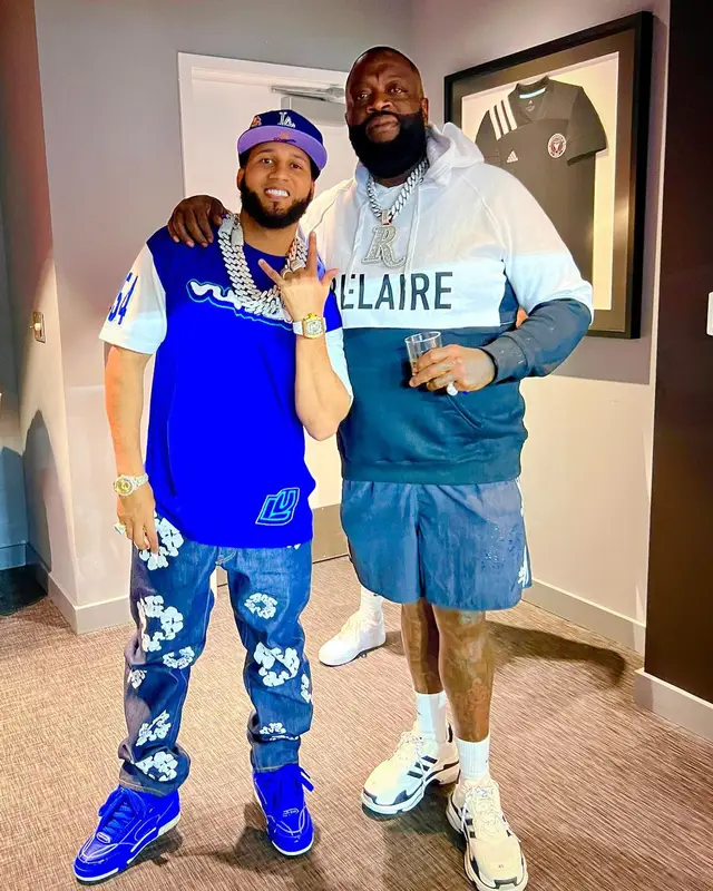 Rick Ross outfit in Luc Belaire, Adidas, and Balenciaga, 2023