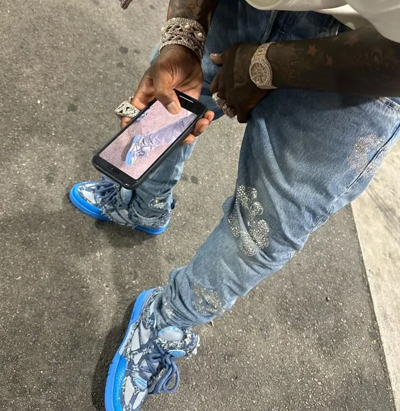 Moneybagg Yo outfit in Denim Tears and Louis Vuitton, 2023