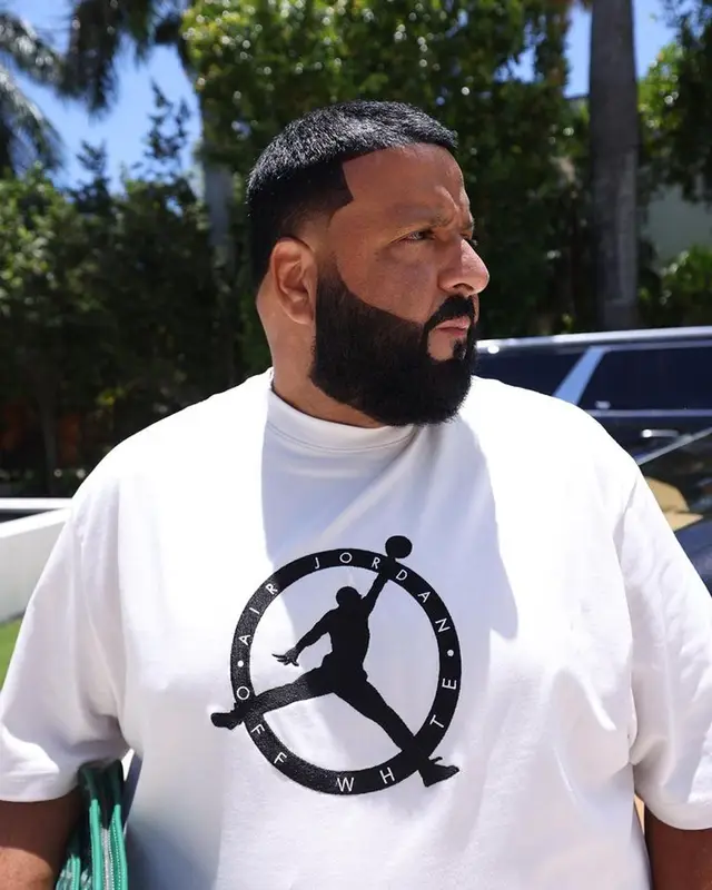 DJ Khaled outfit in Jordan, Goyard, and Off-White, 2023